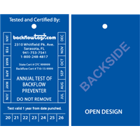 Backflow Tags - 1 color 2 sides, STYLE B